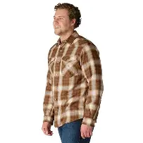 Montana Rugged Flex Relaxed Fit Lightweight Long-Sleeve Press-Stud Front Check Shirt Brown