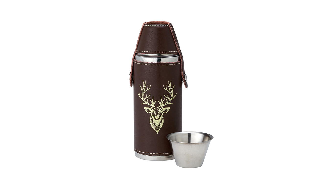8oz Leather Hunter Flask Stag (Brown)