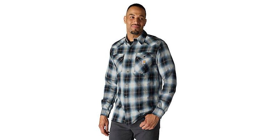 Montana Rugged Flex Relaxed Fit Lightweight Long-Sleeve Press-Stud Front Check Shirt Brown
