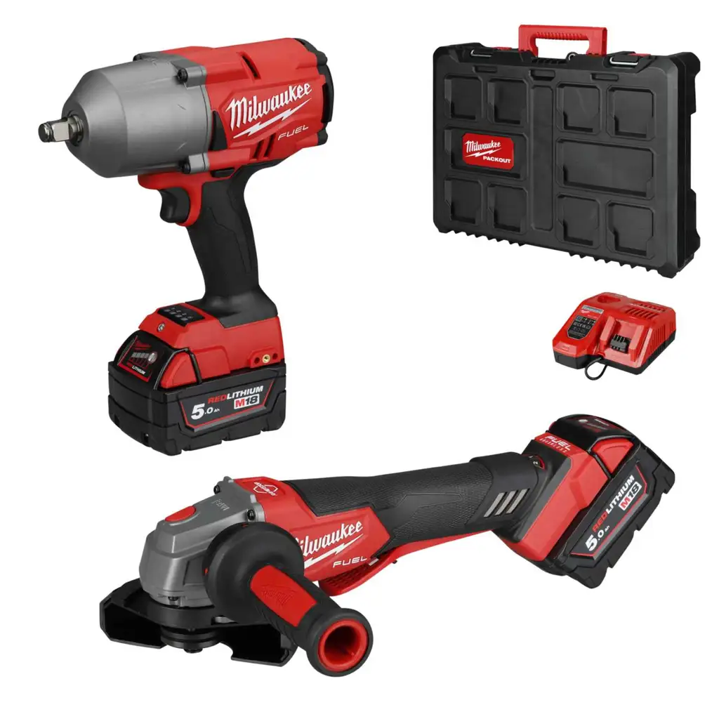 MILWAUKEE M18FPP2BD-502P Impact Wrench and Angle Grinder Kit 