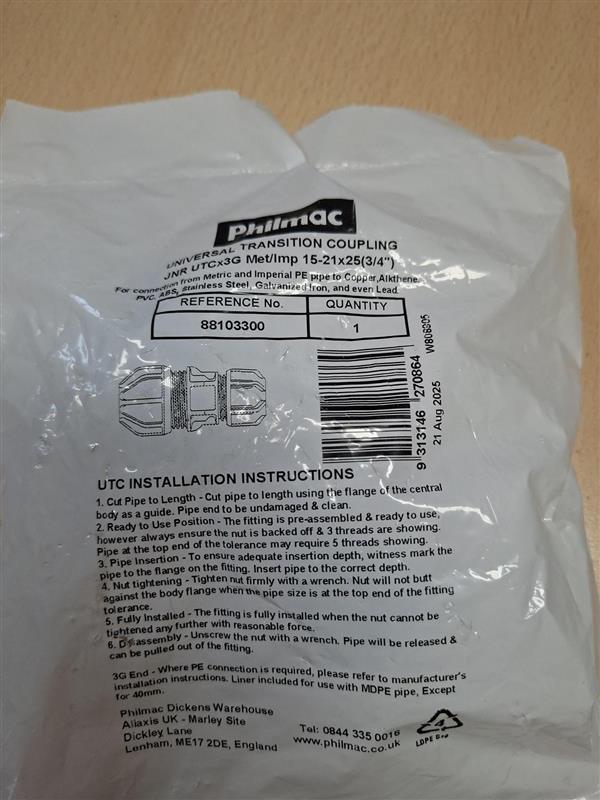 Philmac Universal Transition Coupling JNR UTCx3G