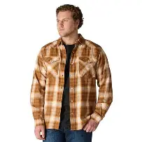 Montana Rugged Flex Relaxed Fit Lightweight Long-Sleeve Press-Stud Front Check Shirt Brown