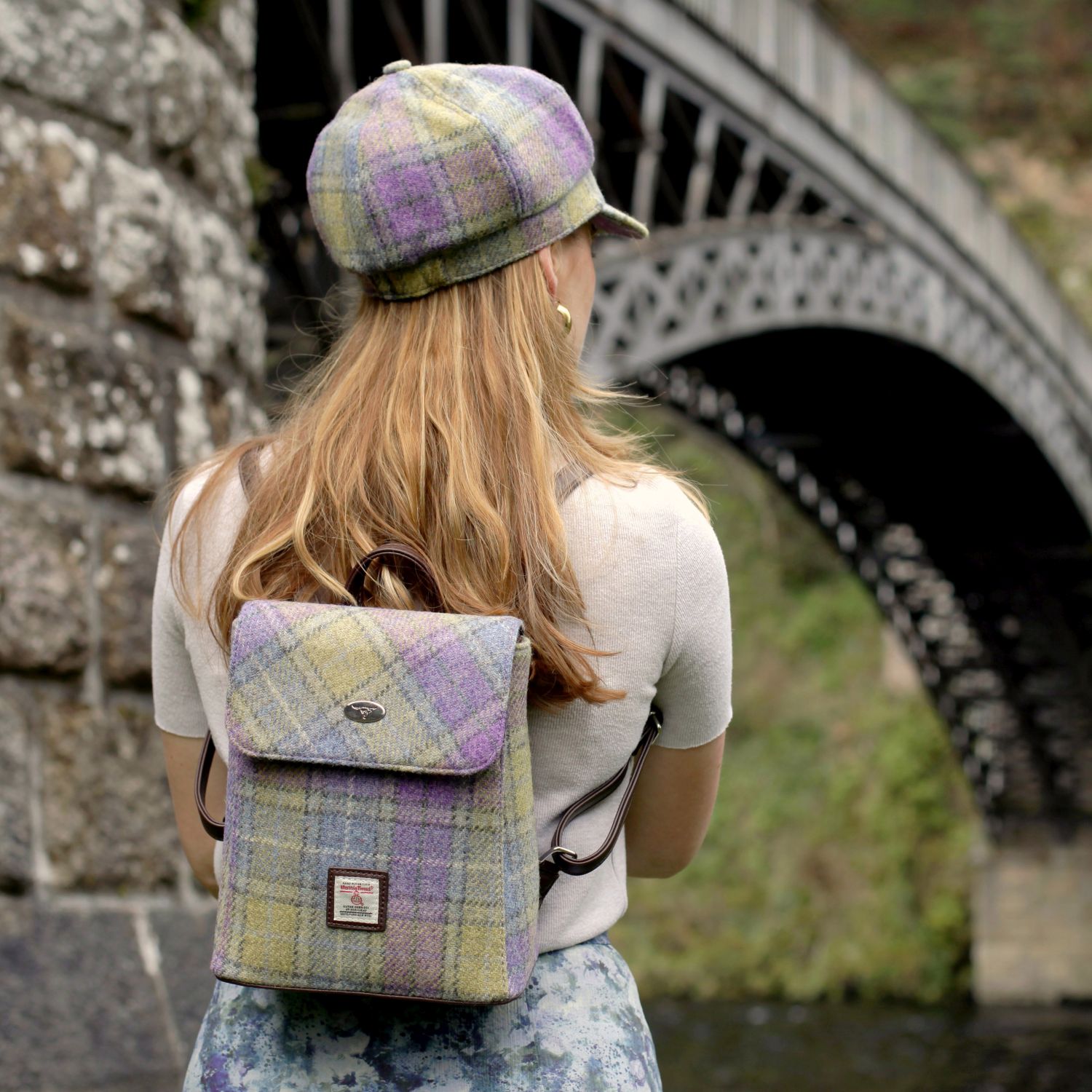 Harris Tweed Mini Backpack Yellow/ Purple