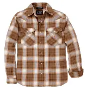 Montana Rugged Flex Relaxed Fit Lightweight Long-Sleeve Press-Stud Front Check Shirt Brown