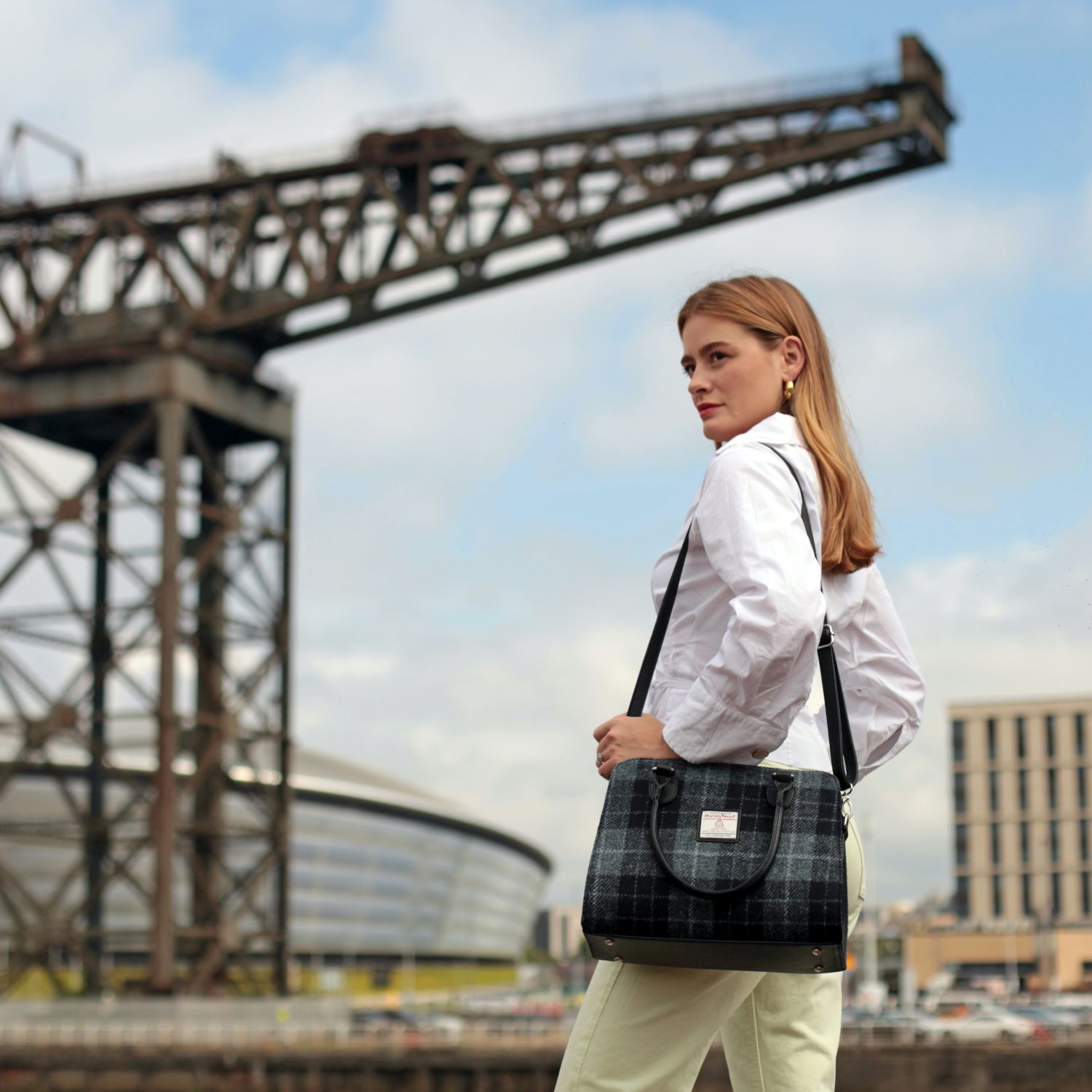 Tweed Tote Bag Green/Plum