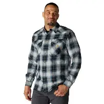 Montana Rugged Flex Relaxed Fit Lightweight Long-Sleeve Press-Stud Front Check Shirt Brown