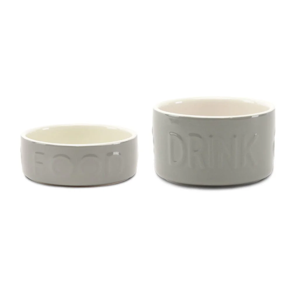 Classic 2 Piece Dog Food & Water Bowl Set - 15cm - Grey