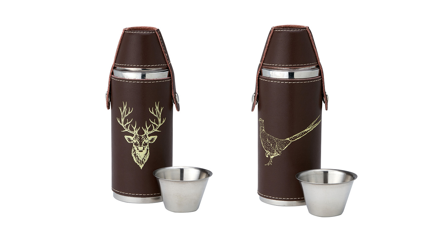 8oz Leather Hunter Flask Pheasant (Brown)